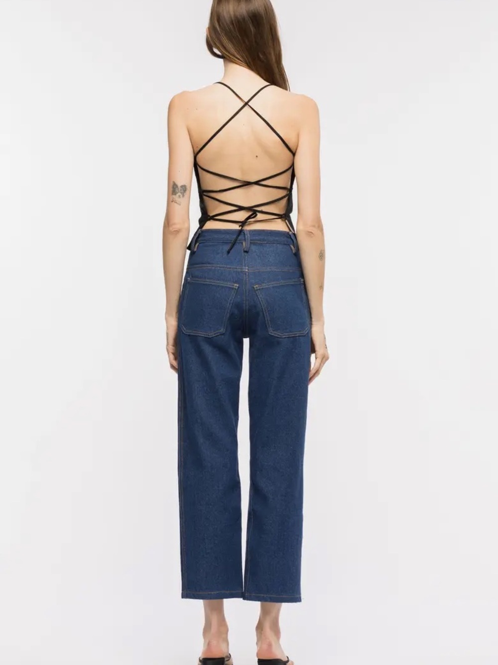 Toit Volant Black Lace Up Back Bandeau Crop Top, Size S NWT - Picture 2 of 8